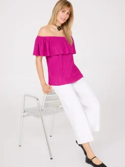 Eyelet Textured Off-The-Shoulder Top
