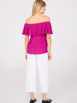Eyelet Textured Off-The-Shoulder Top