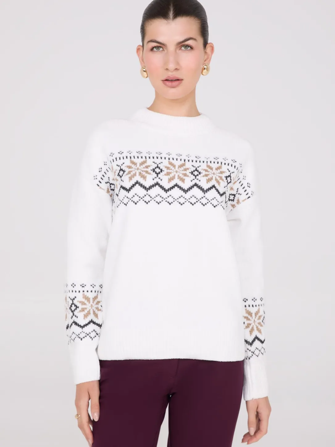 Fair Isle Mock Neck Chenille Sweater