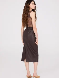 Faux Leather Belted Pencil Skirt