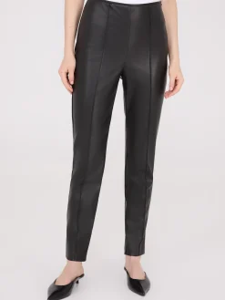 Faux Leather Front Pintuck Pants