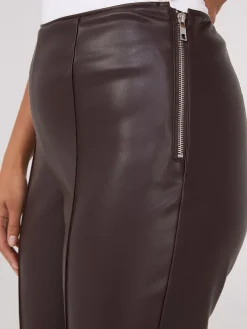 Faux Leather Front Pintuck Pants