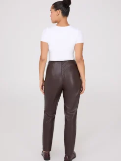 Faux Leather Front Pintuck Pants