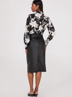 Faux Leather Front Wrap Pencil Skirt