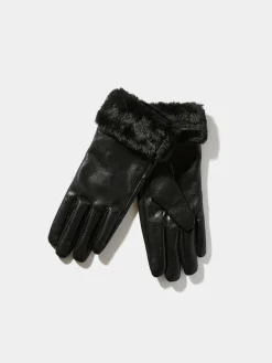 Faux Leather Gloves With Faux Fur