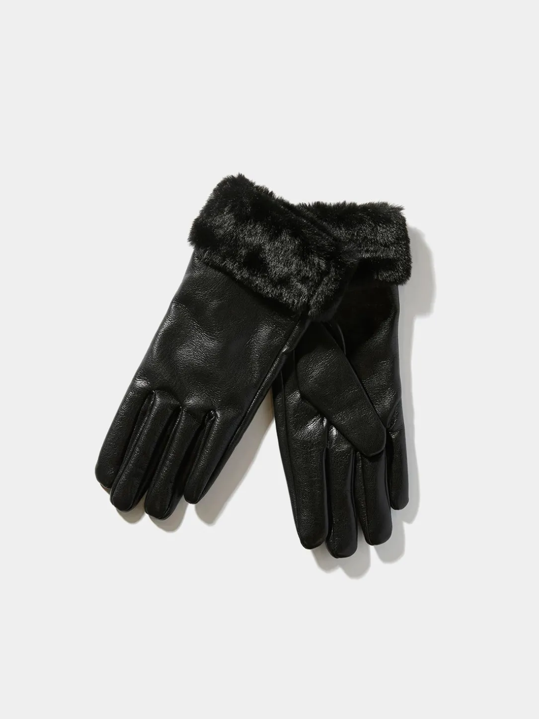 Faux Leather Gloves With Faux Fur