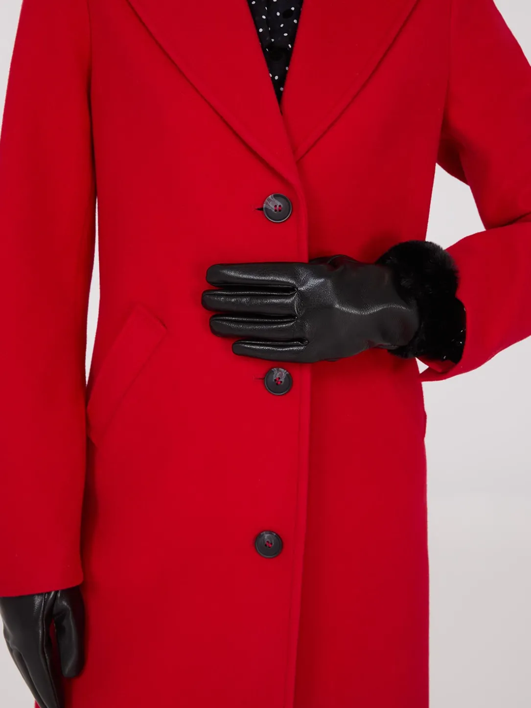 Faux Leather Gloves With Faux Fur