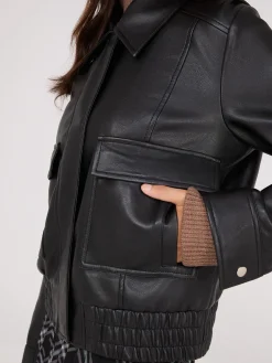 Faux Leather Jacket With Shearling Collar
