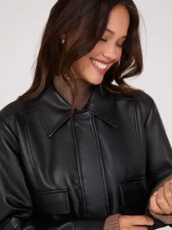 Faux Leather Jacket With Shearling Collar