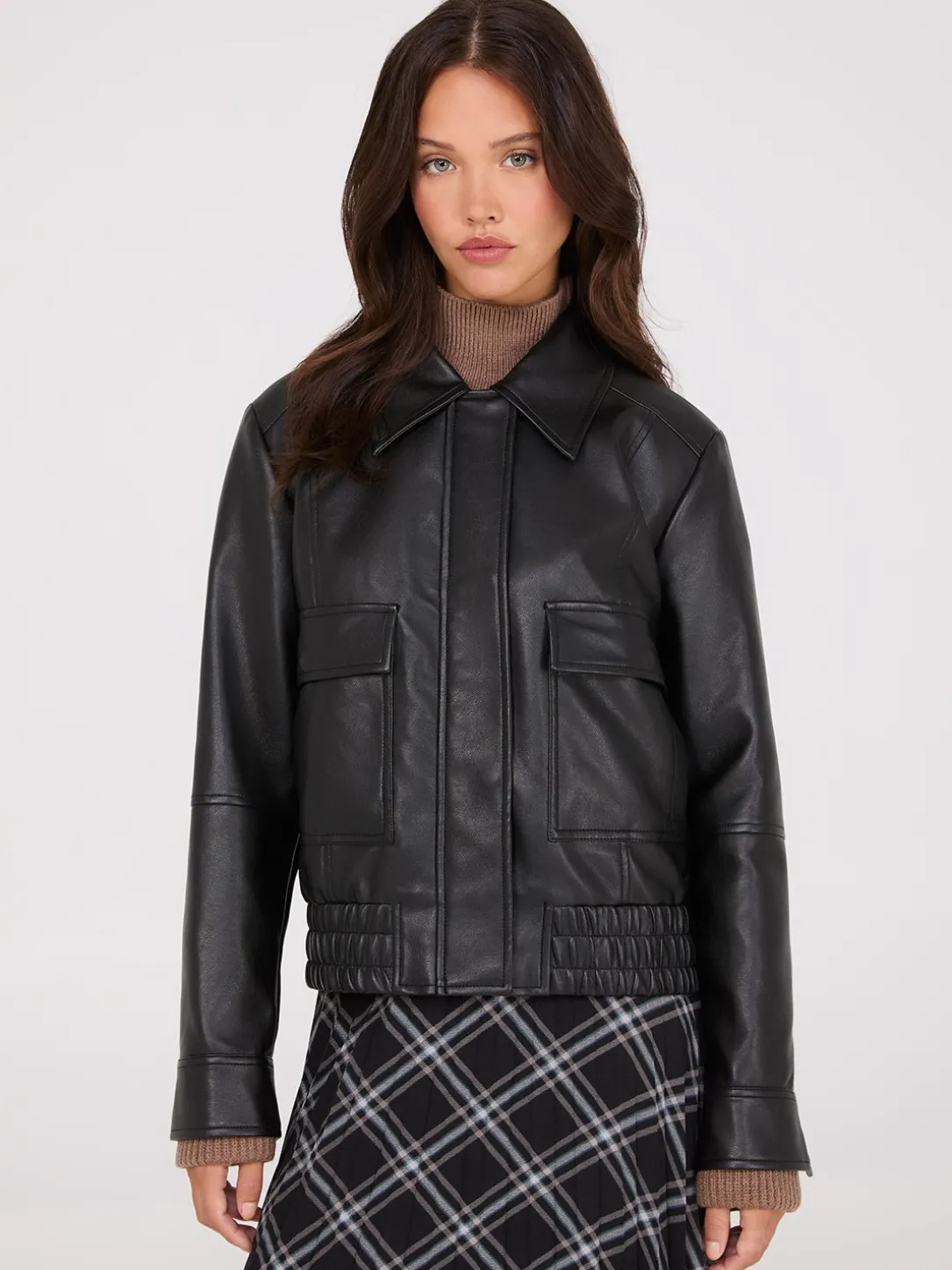 Faux Leather Jacket With Shearling Collar