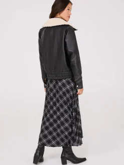 Faux Leather Jacket With Shearling Collar