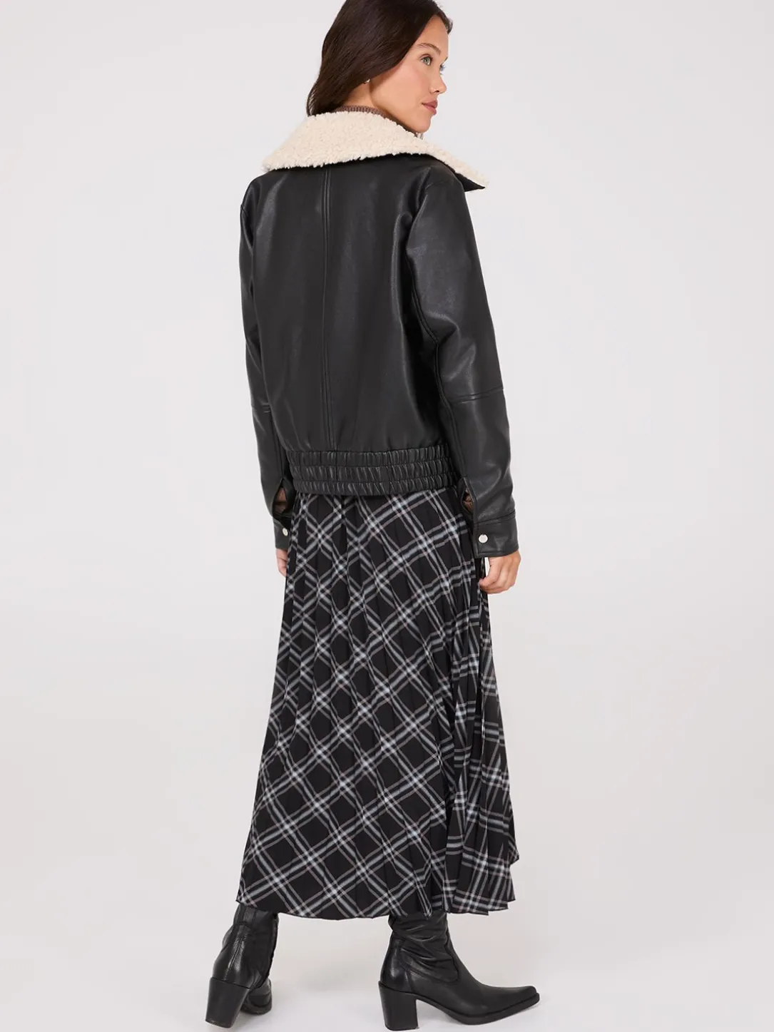 Faux Leather Jacket With Shearling Collar