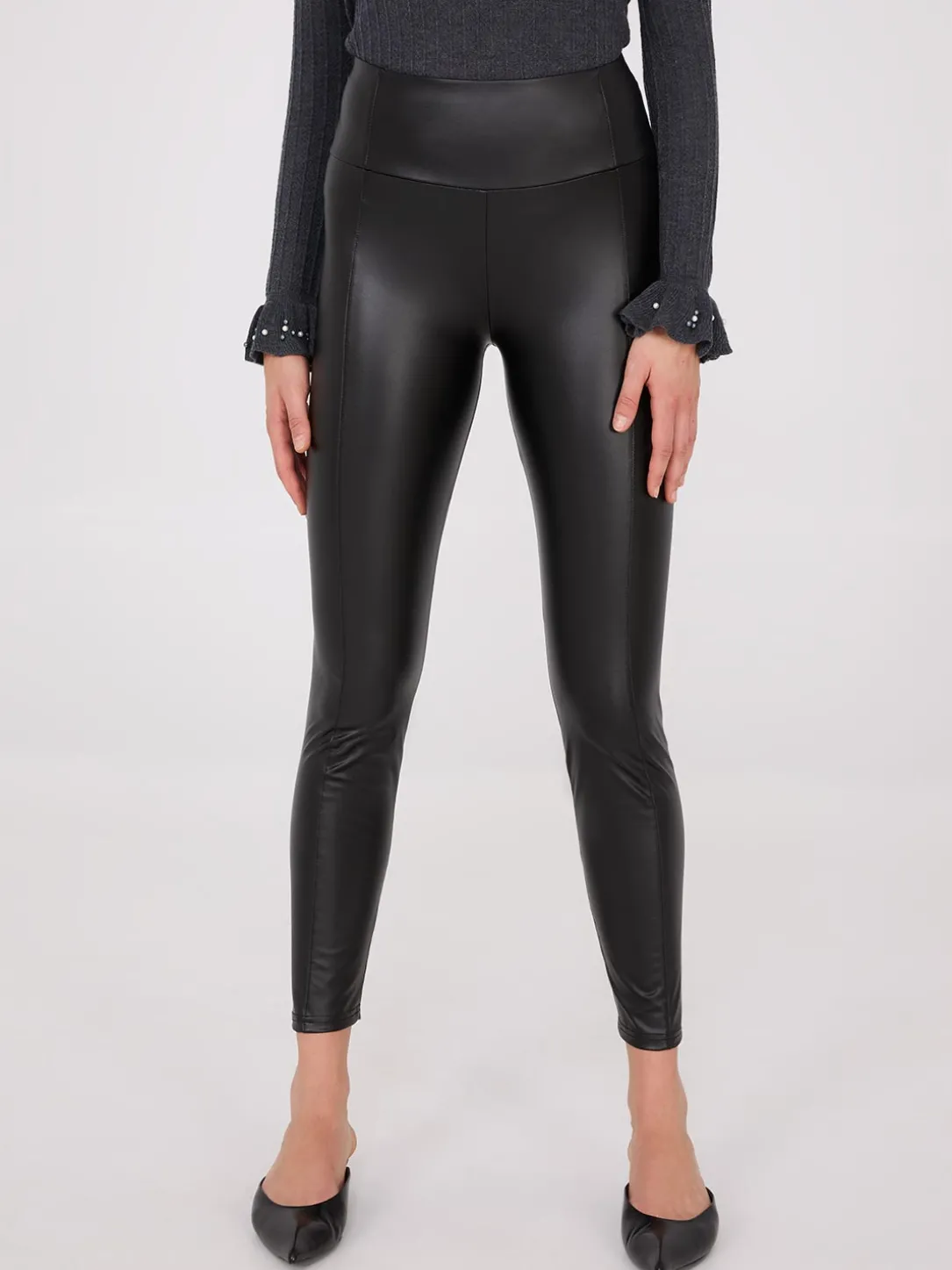 Faux Leather Leggings With Seam Details