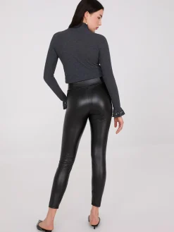 Faux Leather Leggings With Seam Details