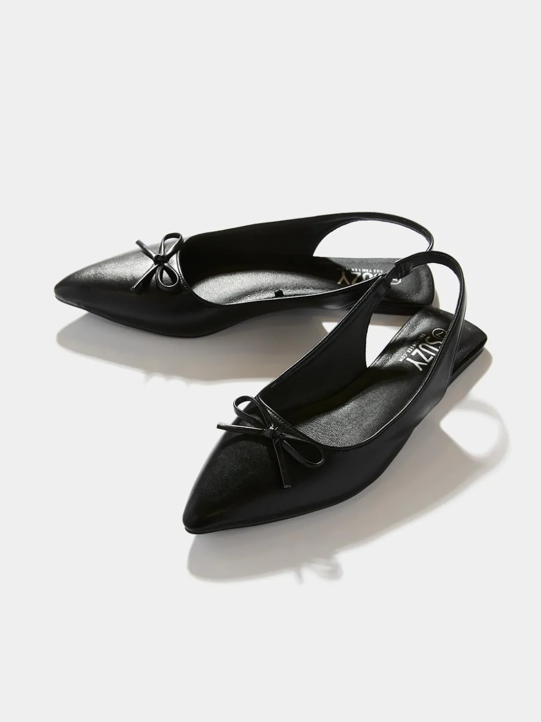 Faux Leather Slingback Flats With Bow Detail
