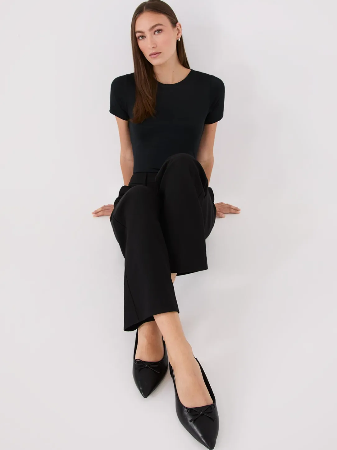 Faux Leather Slingback Flats With Bow Detail
