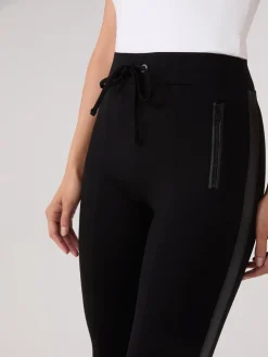 Faux Leather Trim Ankle Length Pants