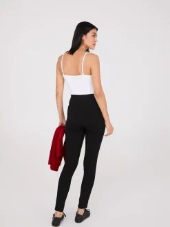 Faux Leather Trim Ankle Length Pants