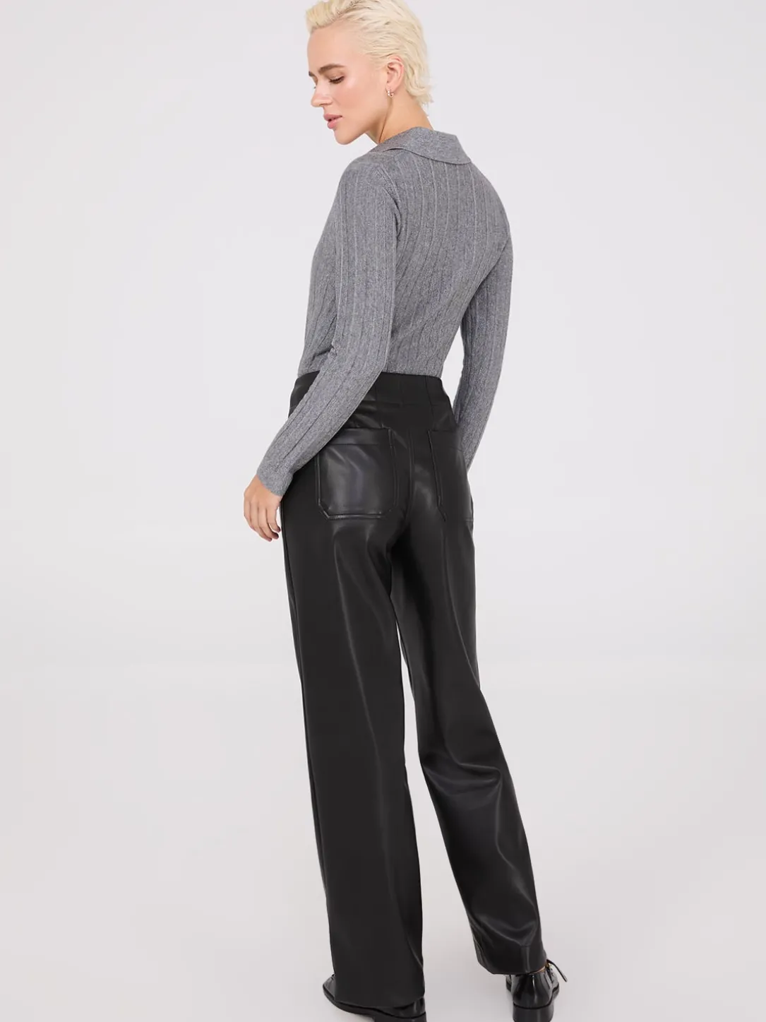 Faux Leather Wide-Leg Pants