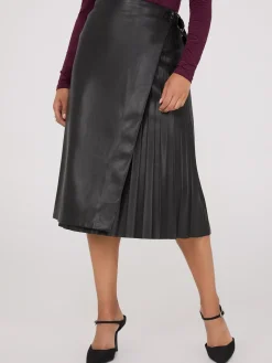 Faux Leather Wrap Midi Skirt