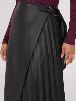 Faux Leather Wrap Midi Skirt