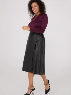 Faux Leather Wrap Midi Skirt