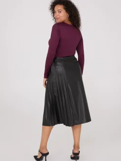 Faux Leather Wrap Midi Skirt