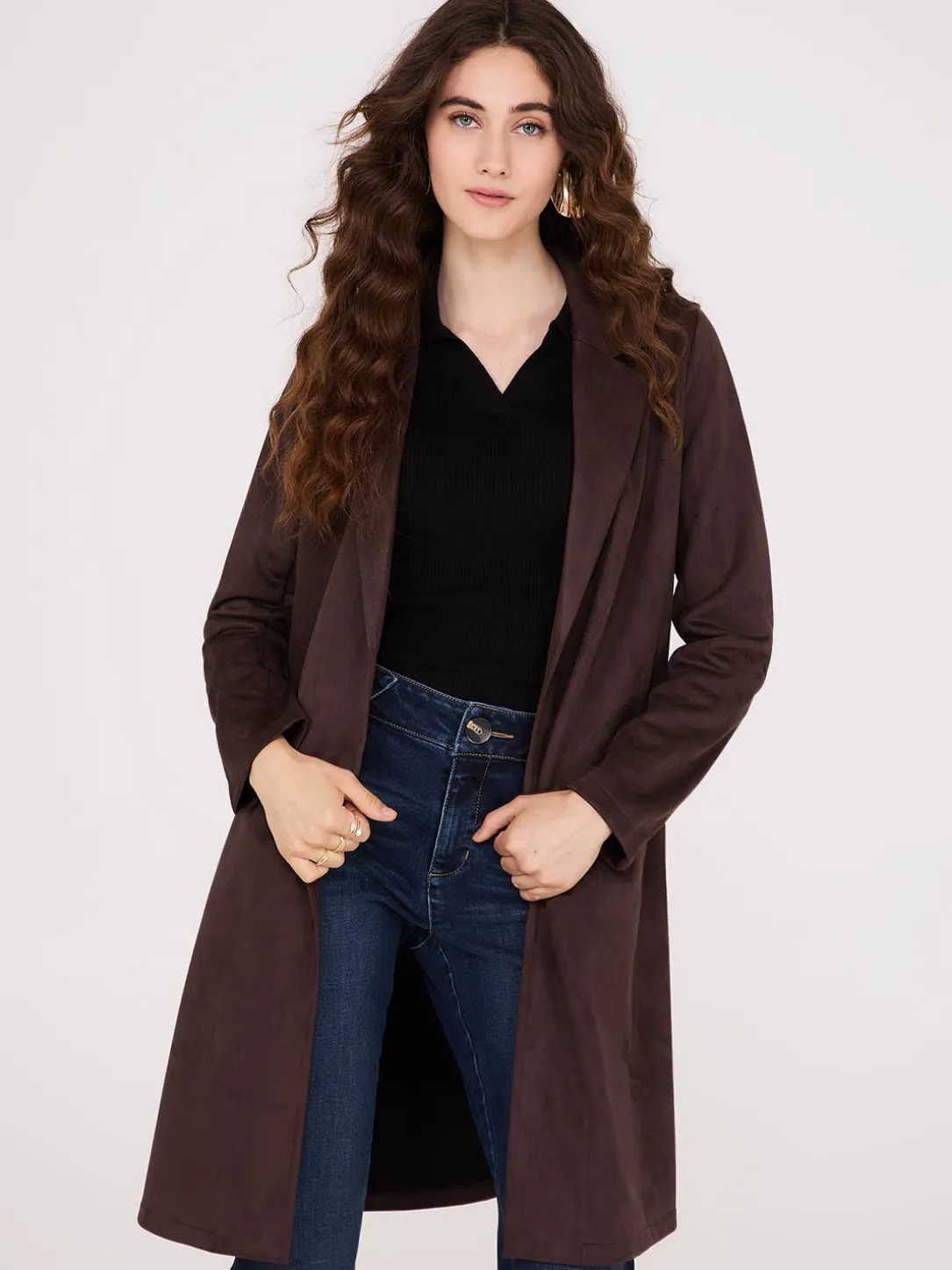 Faux Suede Car Coat