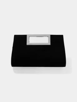 Faux Suede Clutch With Metal Handle