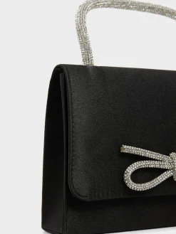 Faux-Suede Flapover Bag With Rhinestone Bow