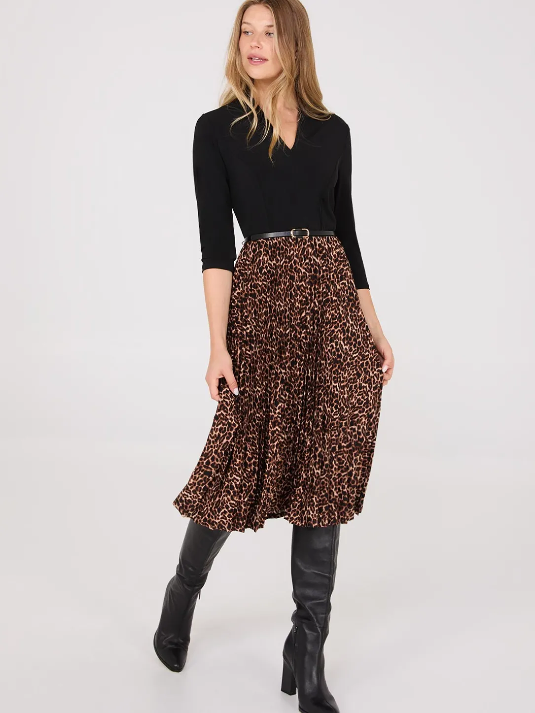 2-Fer Animal Print Belted Dress