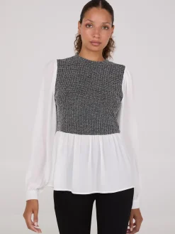 2-Fer Boucle Vest With Long Sleeve Top