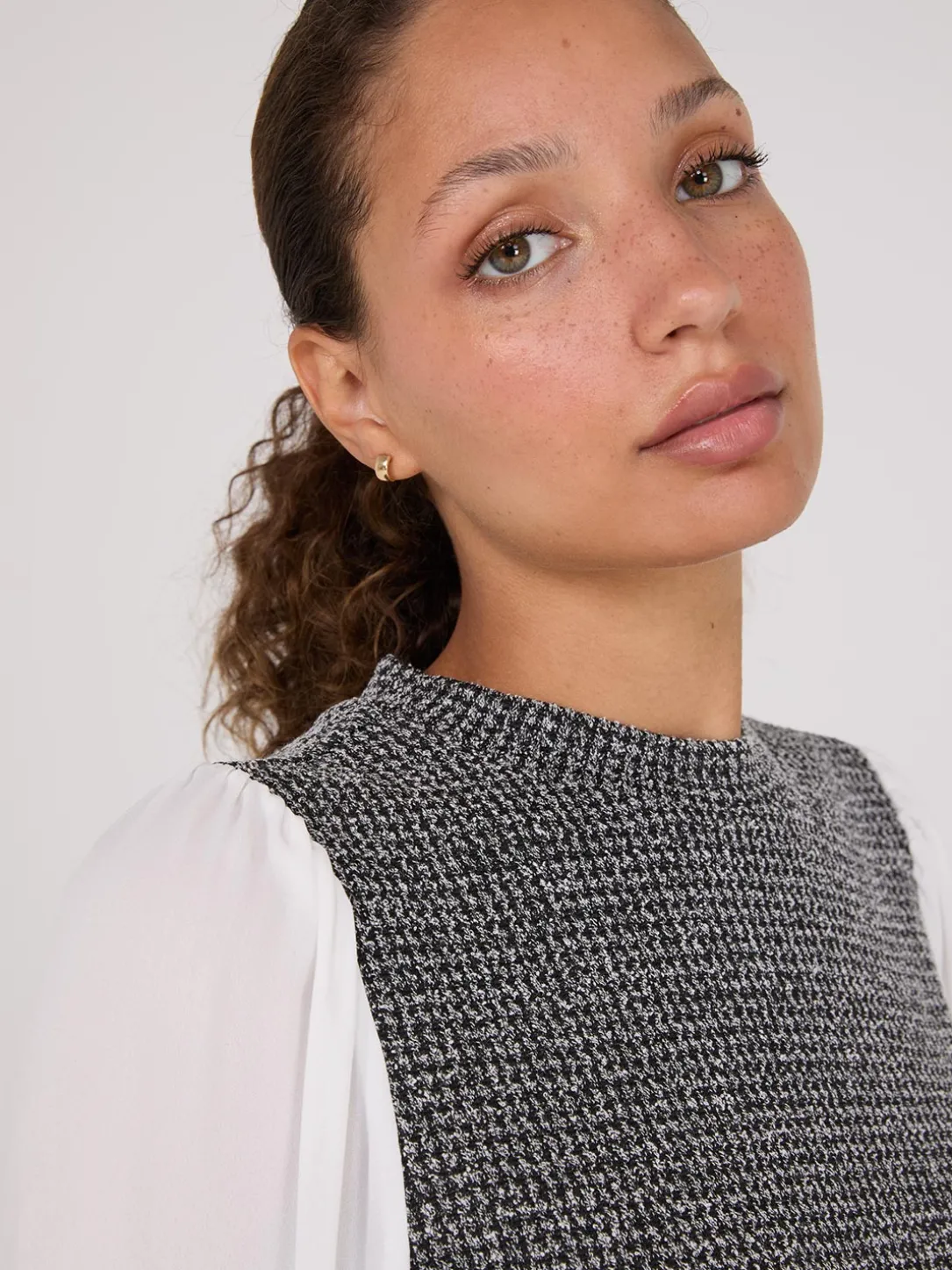 2-Fer Boucle Vest With Long Sleeve Top