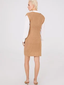 2-Fer Cable Knit Sweater Vest Dress