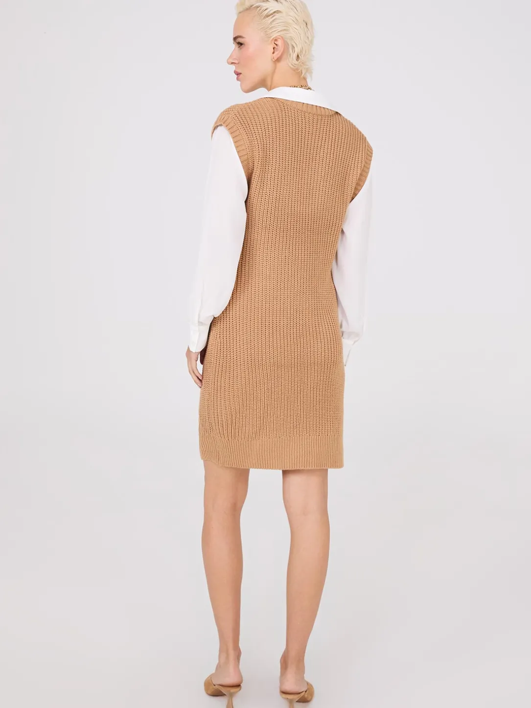 2-Fer Cable Knit Sweater Vest Dress