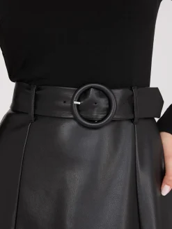 2-Fer Mock Neck Faux Leather Dress