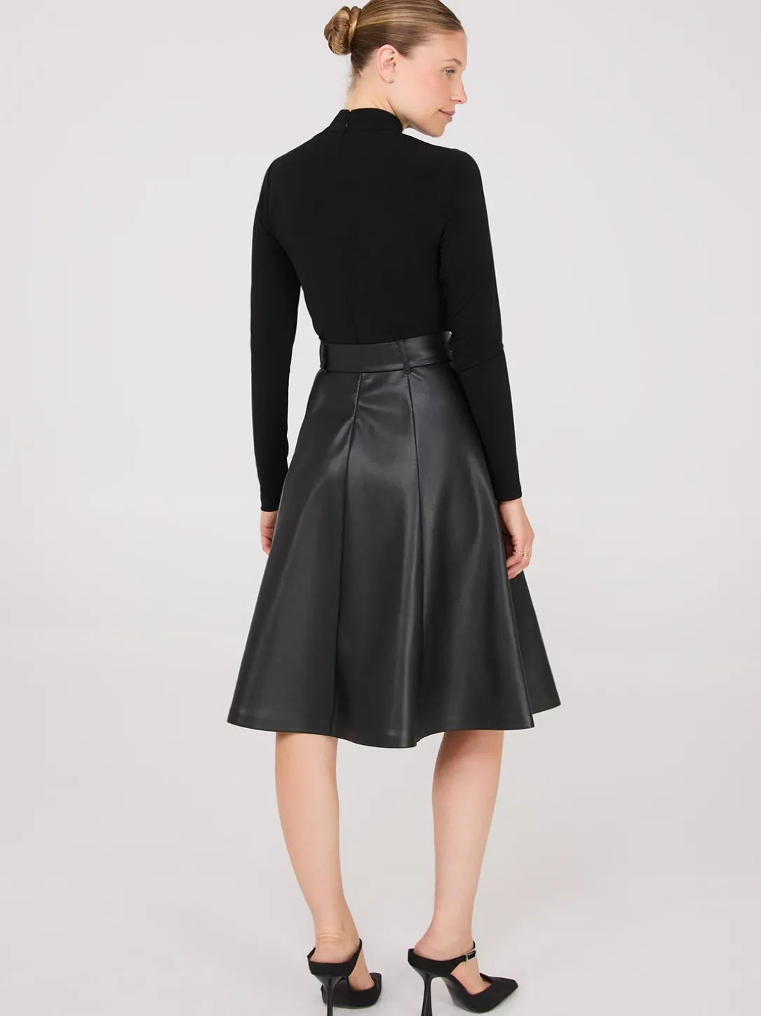 2-Fer Mock Neck Faux Leather Dress
