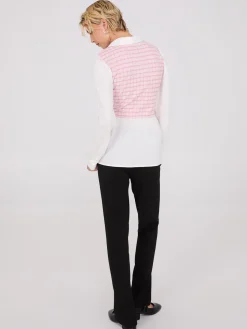 2-Fer Plaid Boucle Vest With Blouse