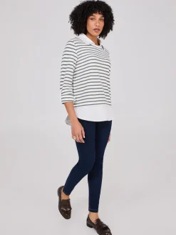 2-Fer Striped Sweater With Blouse