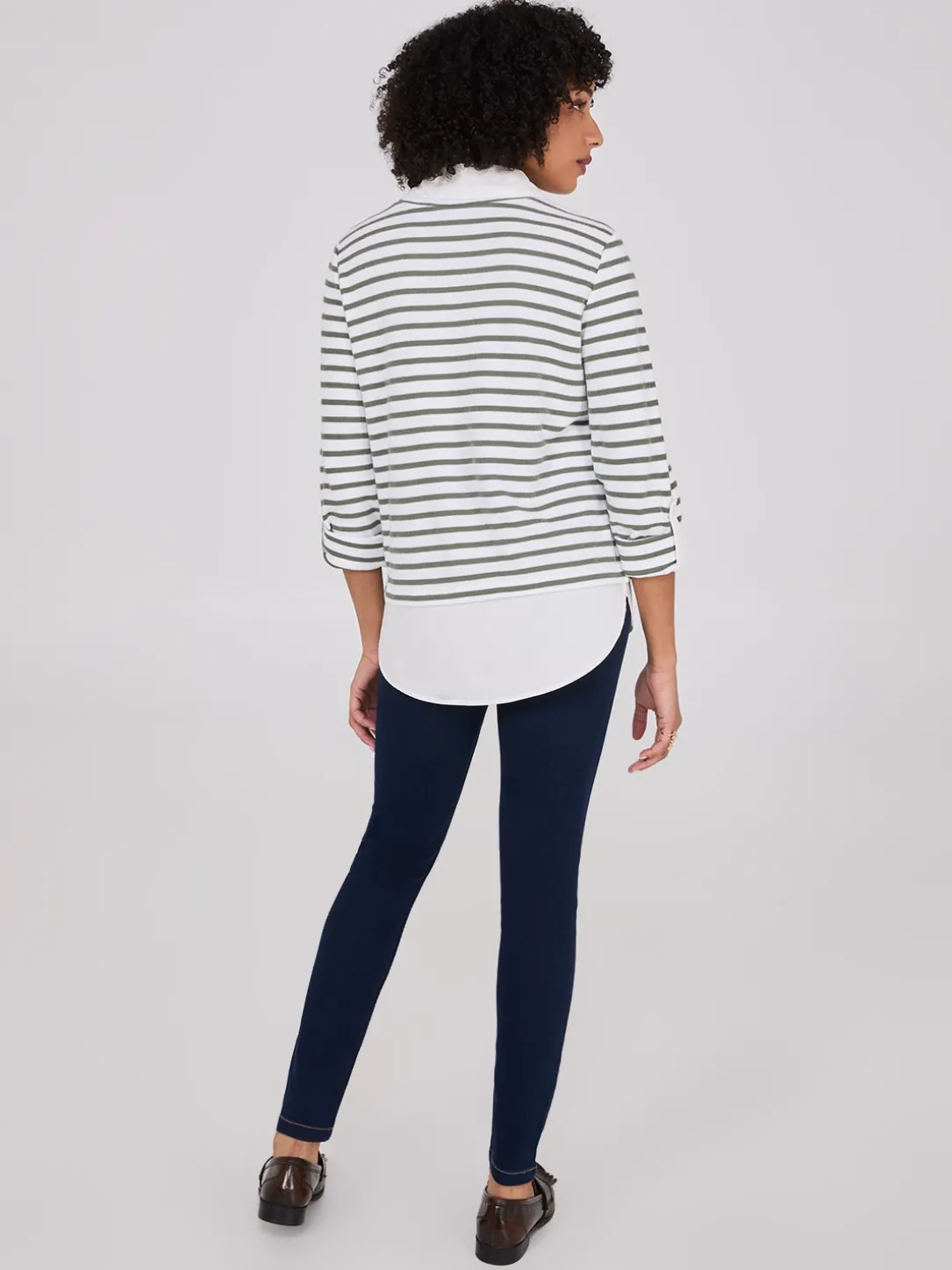 2-Fer Striped Sweater With Blouse