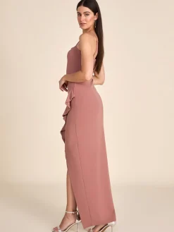 Fitted Gown With Ruffled Side Slit