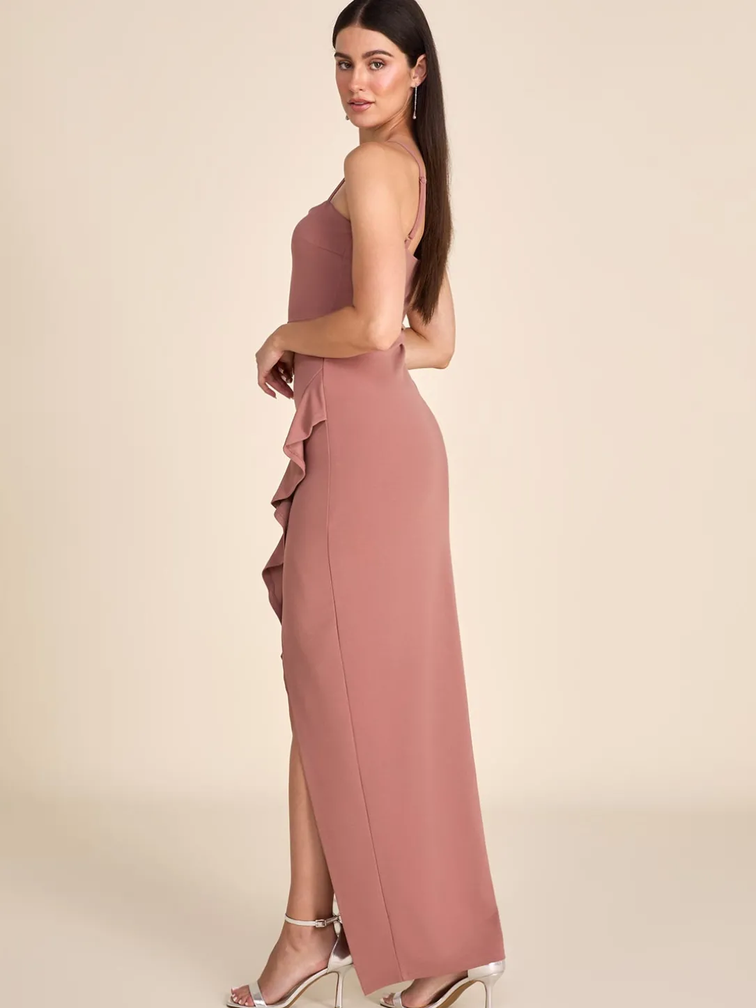 Fitted Gown With Ruffled Side Slit