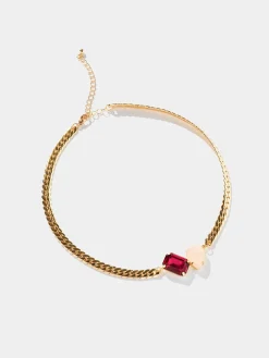 Flat Chain Necklace With Gems