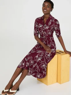 Floral Print Button-Front Midi Dress With Pockets