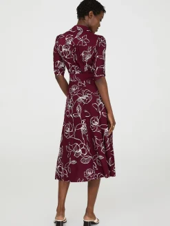 Floral Print Button-Front Midi Dress With Pockets