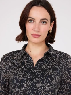 Floral Print Button-Front Classic Blouse