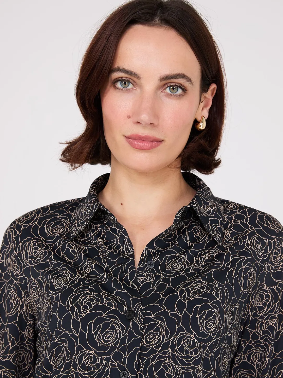 Floral Print Button-Front Classic Blouse