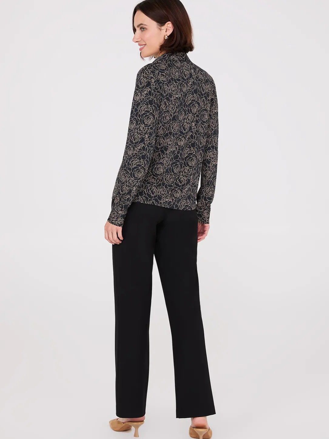 Floral Print Button-Front Classic Blouse