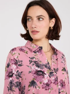 Floral Print Chiffon Button-Front Blouse