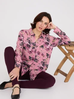 Floral Print Chiffon Button-Front Blouse